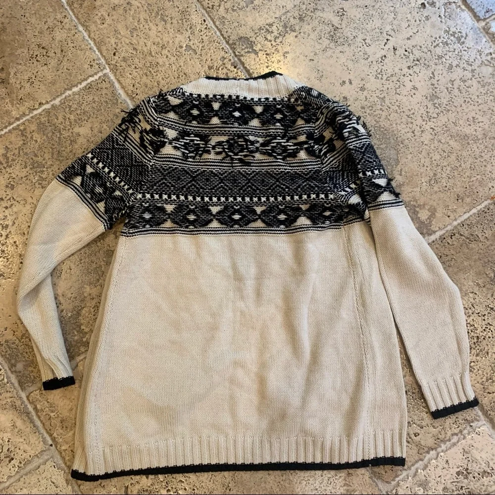 Chaser Contrast Stitch Cardigan Sweater Cream Black XS